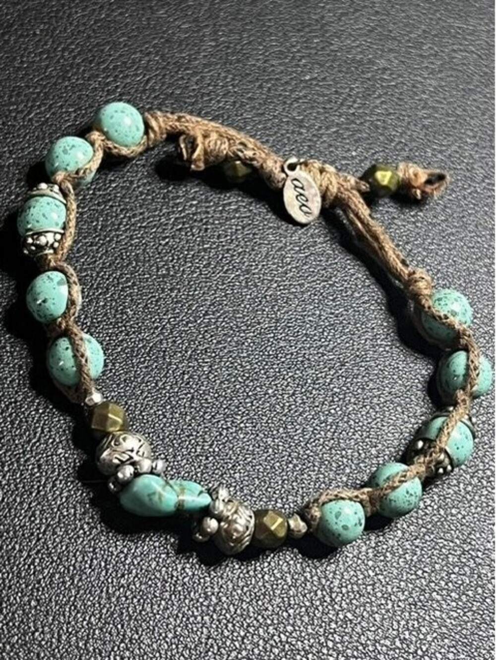 B6177 AEO Beaded Macrame Bracelet Turquoise & blue bead  Adjustable Bohemian